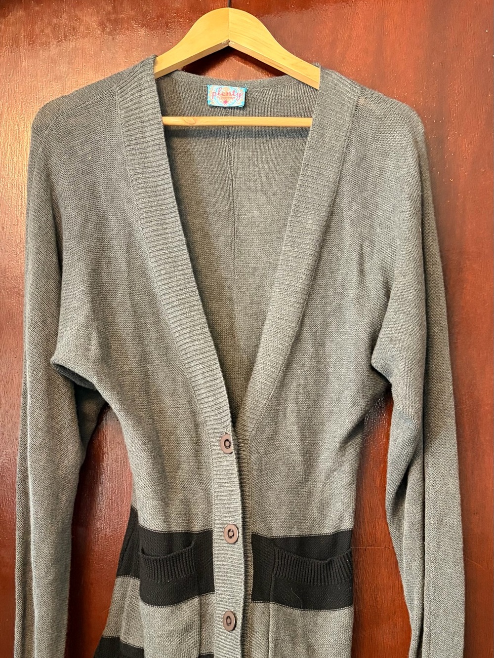 Plenty by Tracy Reese Gray Button-Front Cardigan with Dark Pocket Accents